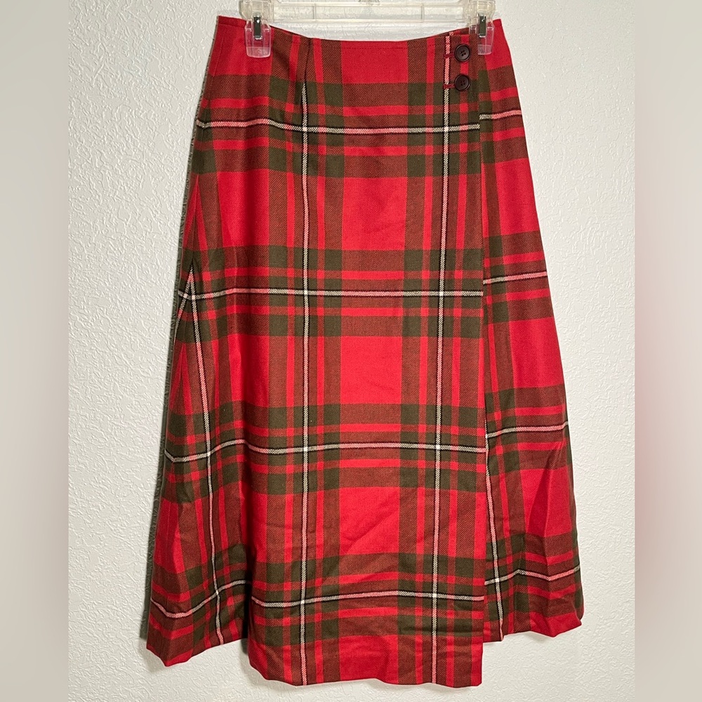 YORKLAND Vintage Japanese Red & Green Tartan Plaid Wrap Skirt Size XS
